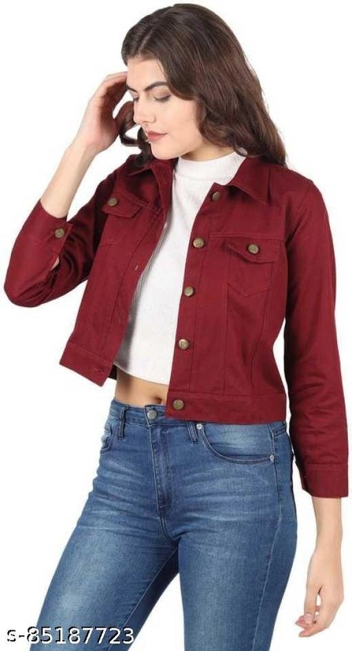 Denim Jacket for Women (Maroon, S)