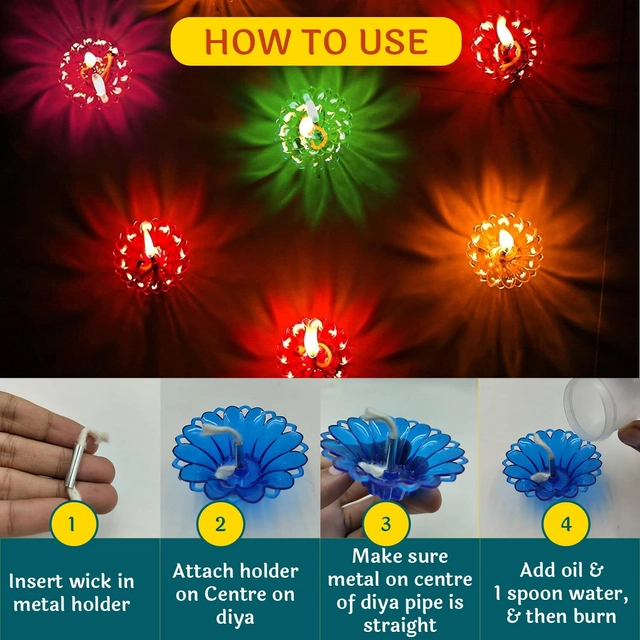 Plastic 3D Shadow Reflection Floating Diwali Diyas (Multicolor, Pack of 24)