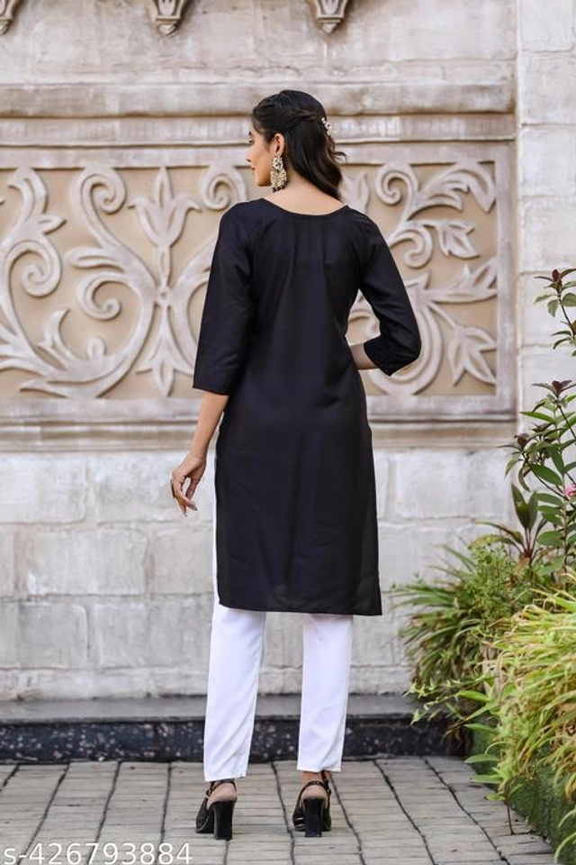 Cotton Printed Kurti for Women (Black, S)