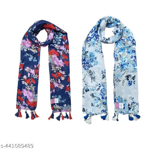 Poly Chiffon Printed Scarves for Women (Multicolor, 1.75 m) (Pack of 2)