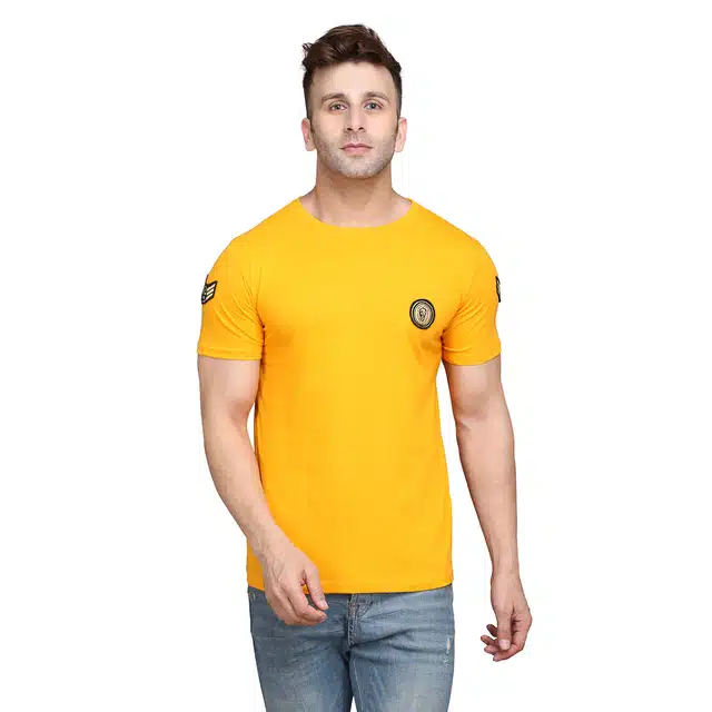 Men Solid Round Neck T-shirt (Yellow, L) (RSC-44)