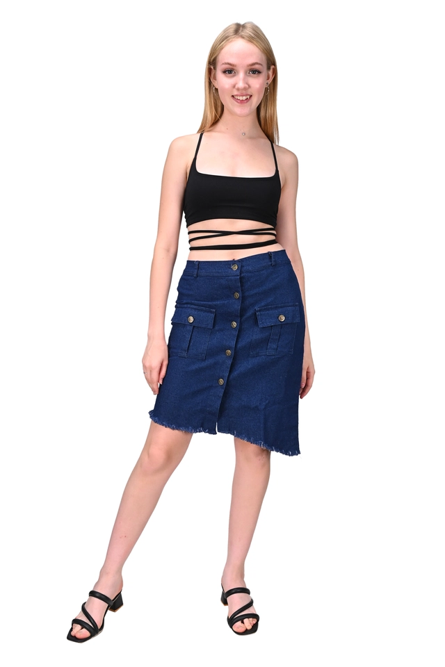 Denim Solid Skirts for Women (Blue, 28)