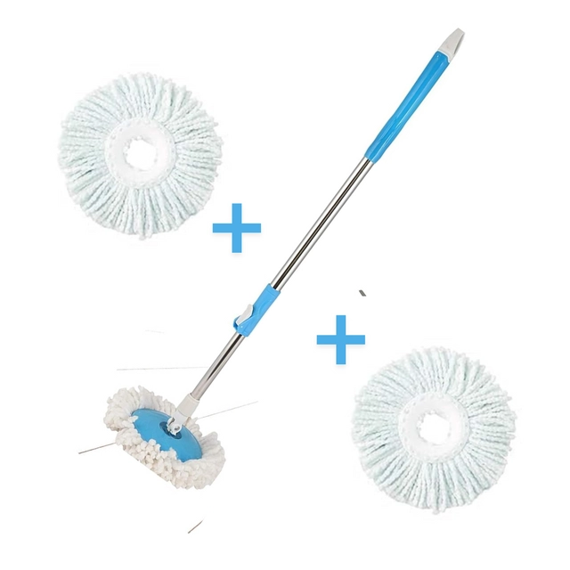 Stainless Steel Spin Mop Rod Set with 2 Refill (Blue & White, Set of 2)