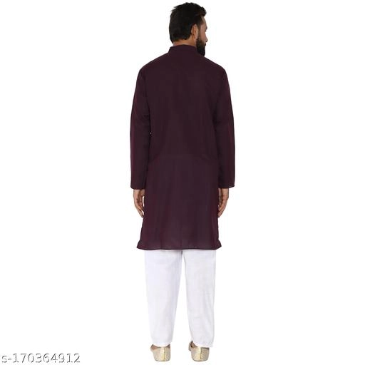 Cotton Blend Solid Kurta with Pyjama for Men (Brown & White, S)