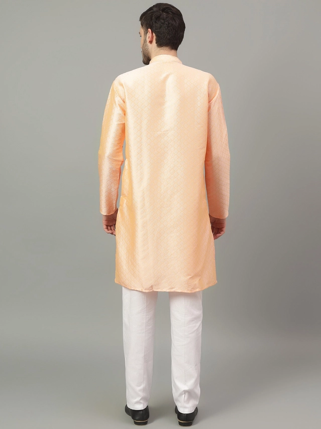 Jacquard Solid Kurta with Pant for Men (Cream, S)