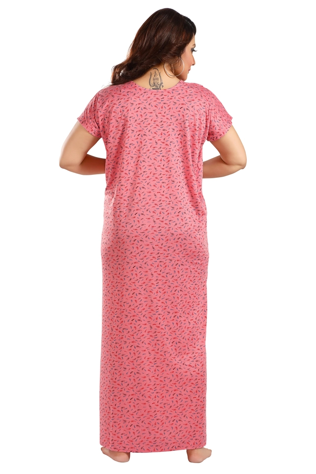 Hosiery Printed Nightdress for Women (PInk, M)