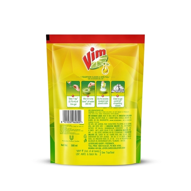 Vim Liquid Dishwash Pouch 500 ml