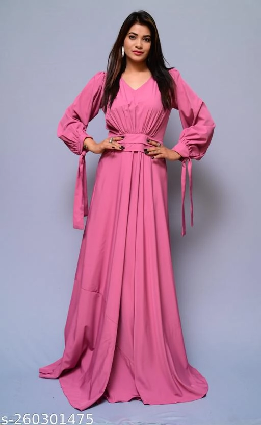 Crepe Solid Gown for Women (Pink, XS)