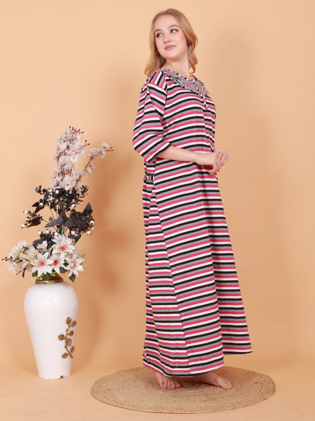 Woolen Striped Nightdress for Women (Multicolor, Free Size)