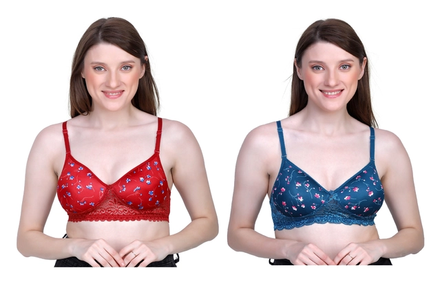 Cotton Blend Printed Padded Bra for Women (Multicolor, 30)