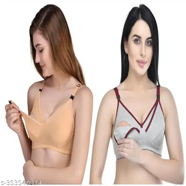 Polycotton Feeding Bra for Women (Assorted, XXL) (Pack of 2)