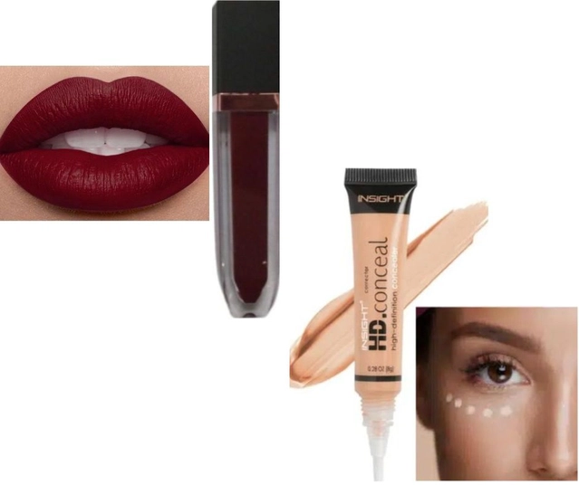 Velvet Smooth Non Transfer Lip Gloss (Maroon) with Hd High Definition Conceal Corrector (Set of 2)