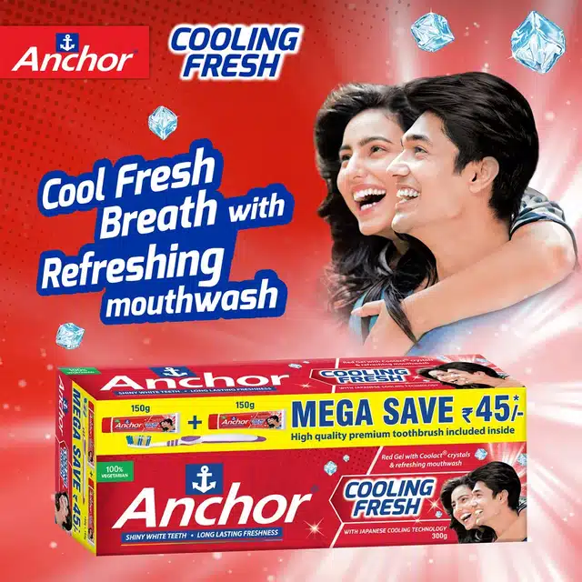 Anchor Cooling Fresh Gel Toothpaste 2X150 g (Pack of 2) + Free Toothbrush
