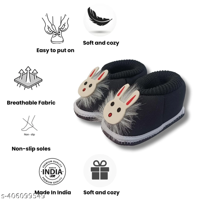 Cotton Booties for Infants (Pink & Black, 0-3 Months)