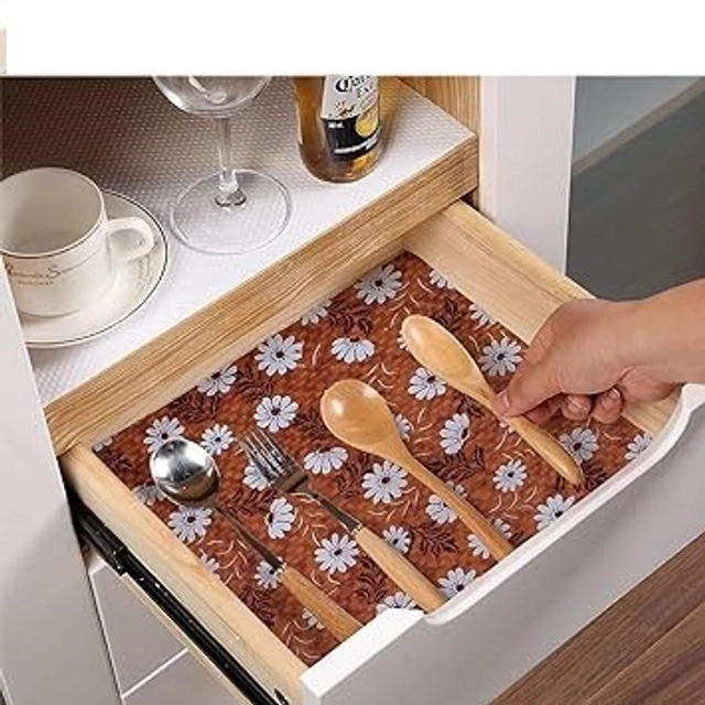 Laminated Non Woven Kitchen Cabinet Shelf Mat (Multicolor, 45x500 cm)