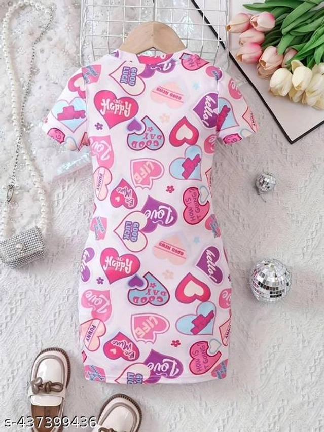 Cotton Blend Dress for Girls (Pink & White, 4-5 Years)