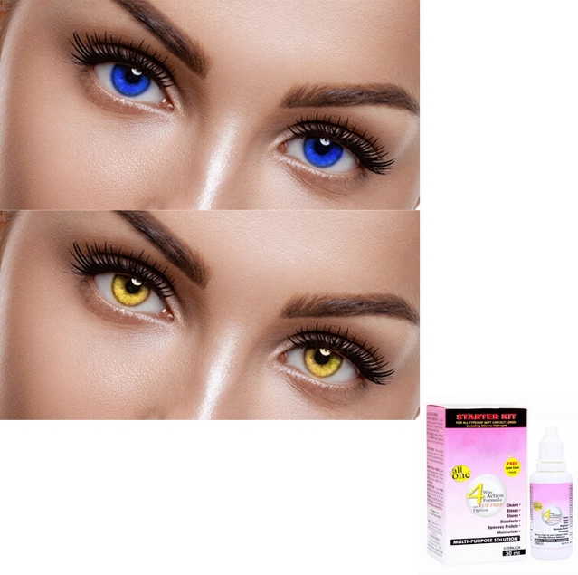 Colored Zero Power Contact Lenses for Men & Women (Blue & Mustard, 8.6 mm) (Pack of 2)