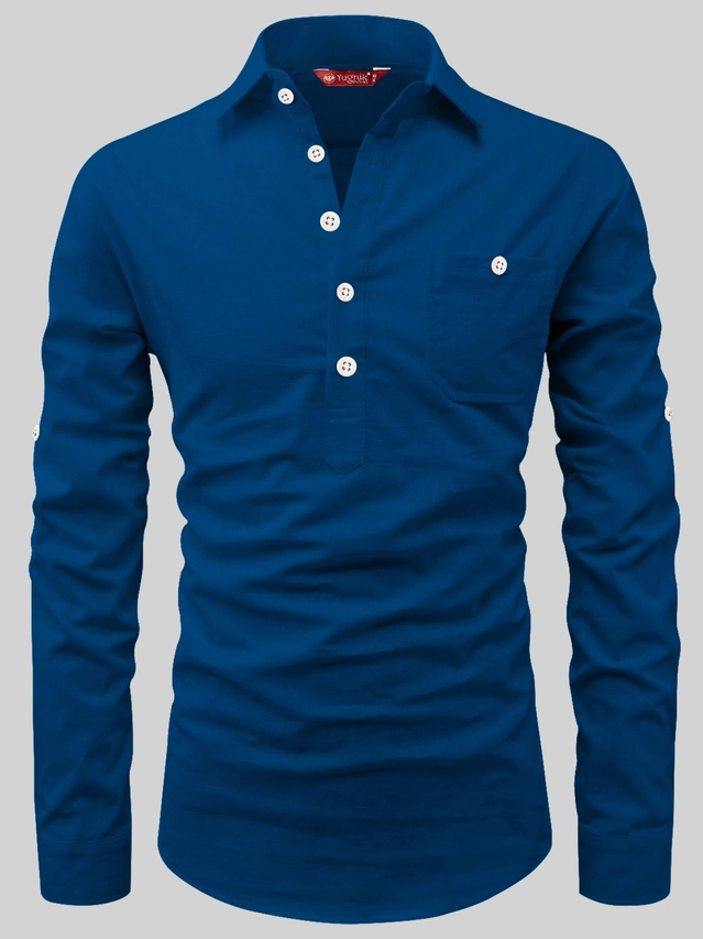 Cotton Solid Kurta for Men (Royal Blue, S)