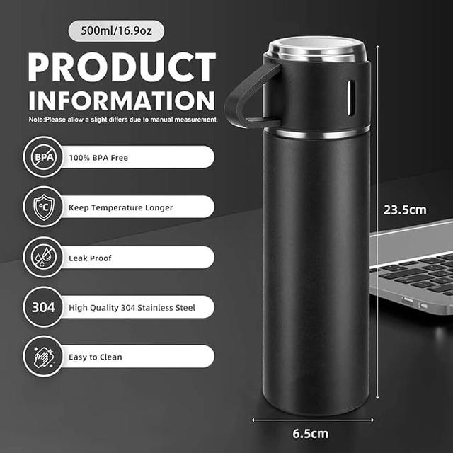 MAGIC PLUS Stainless Vaccum Flask With 2 Cup set (500 ml, Assorted, Pack of 1)