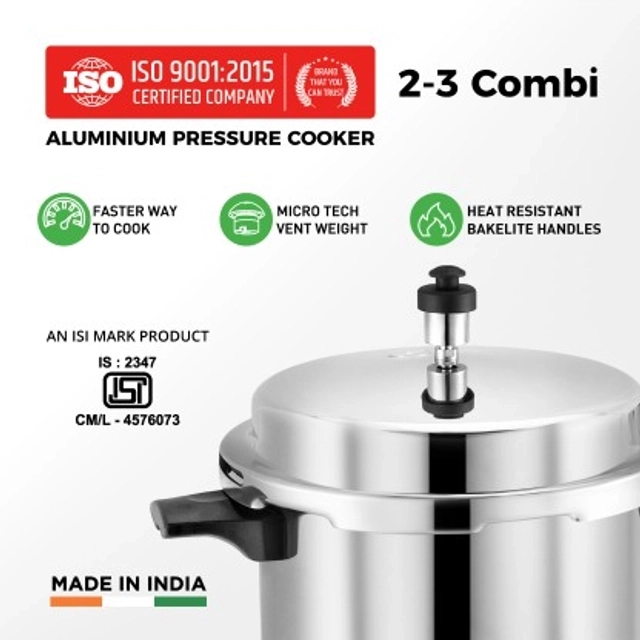 LEORON Aluminium Combo Pressure Cooker Gas Stovetop Compatible (2 Ltr & 3 Ltr, Pack of 1)