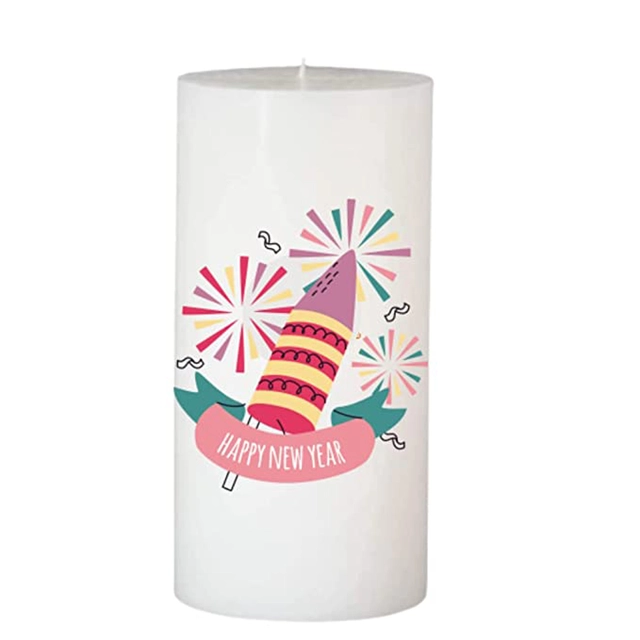 Floish Decor Premium Printed Happy New Year Pillar Candle