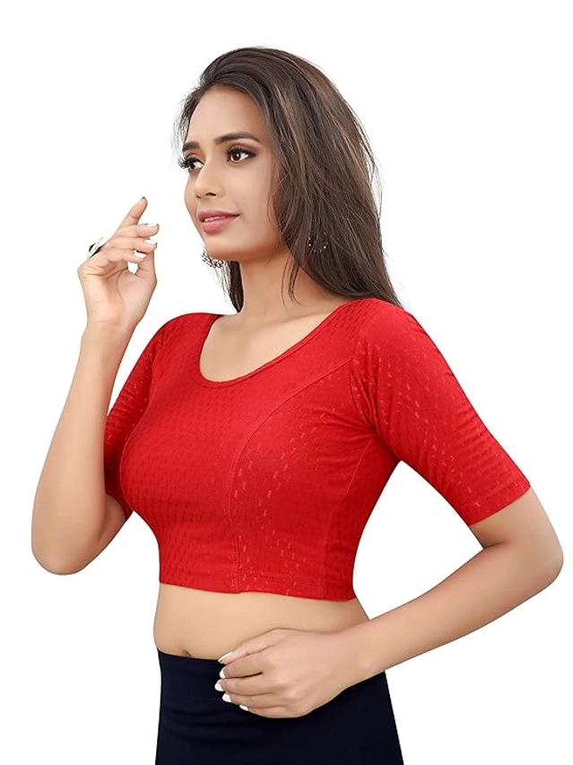 Lycra Solid Stretchable Stitched Blouse for Women (Red, 30)