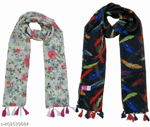 Poly Chiffon Printed Scarves for Women (Multicolor, 1.75 m) (Pack of 2)