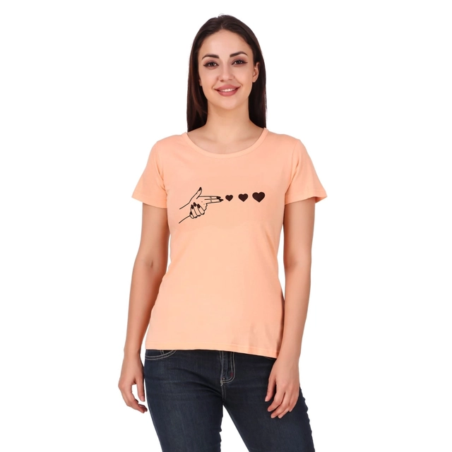 Round Neck Printed T-Shirt for Women (Peach, S)