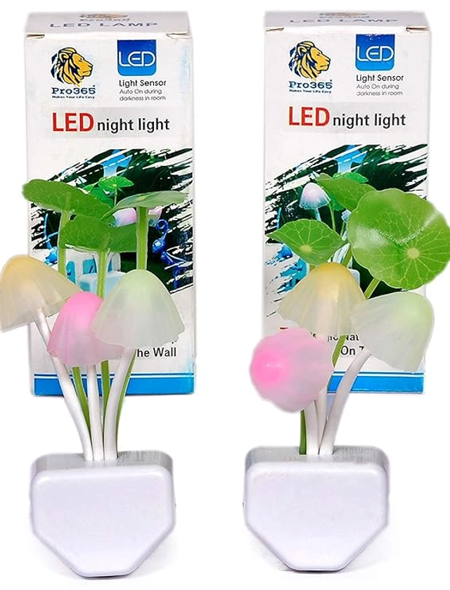 Mushroom Shape Automatic Off/On LED Magic Night Lights (Multicolor, Pack of 2)