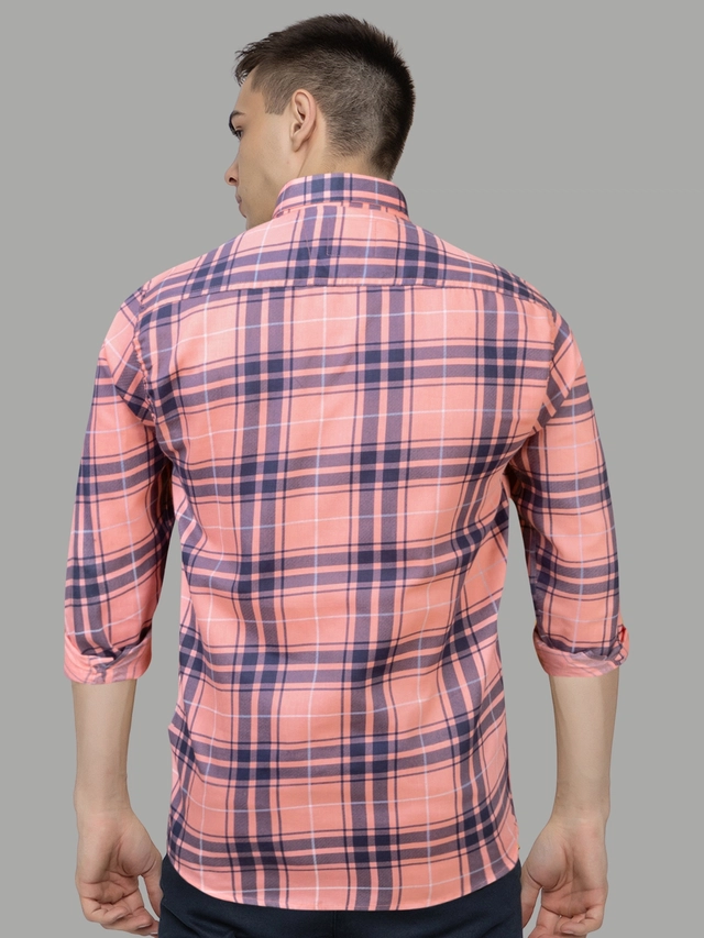 Full Sleeves Checkered Shirt for Men (Peach, M)