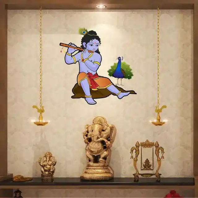 गॉड & गोड्स कृष्णा जी 349 वॉल स्टीकर (40 x 60 x 0.1 Cm)