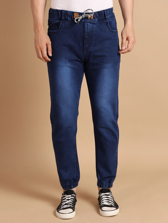 Denim Regular Fit Joggers for Men (Blue, 28)