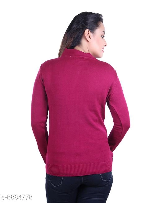 Acrylic Solid Sweater for Women (Wine, XL)