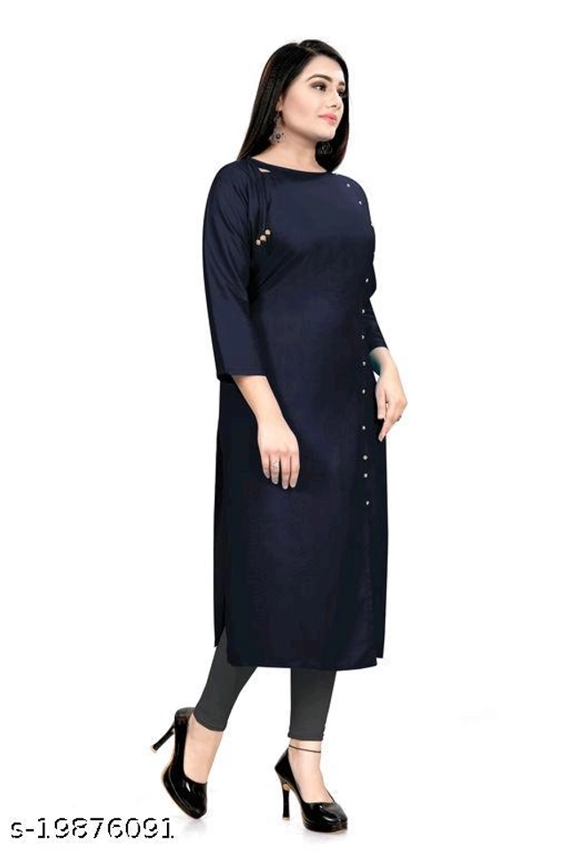 Rayon Solid Kurti for Women (Navy Blue, S)