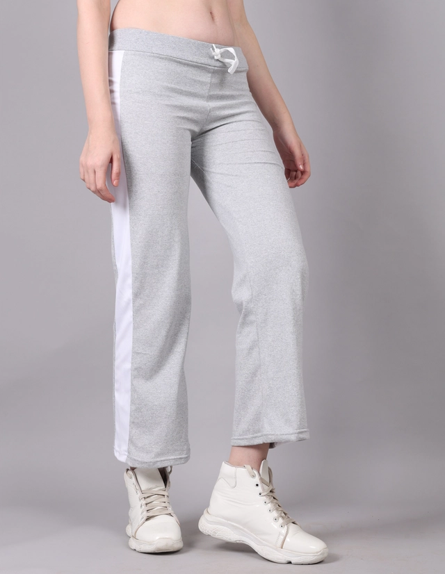 Cotton Colorblocked Trackpant for Women (Grey, M)