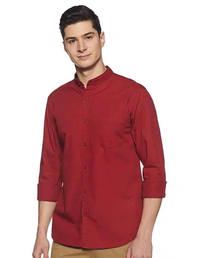 Men's Solid Casual Shirt (Maroon, XL)