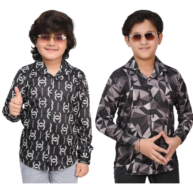 Full Sleeves Printed Shirt for Boys (Multicolor, 5-6 Years) (Pack of 2)