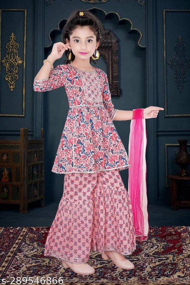 Poly Silk Kurta Sets for Girls (Pink, 2-3 Years)