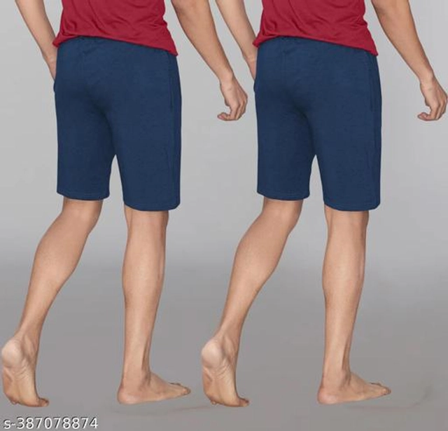 Cotton Blend Shorts for Men (Navy Blue, M) (Pack of 2)