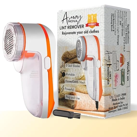 Nova Plastic Electric Lint Remover (White & Orange)