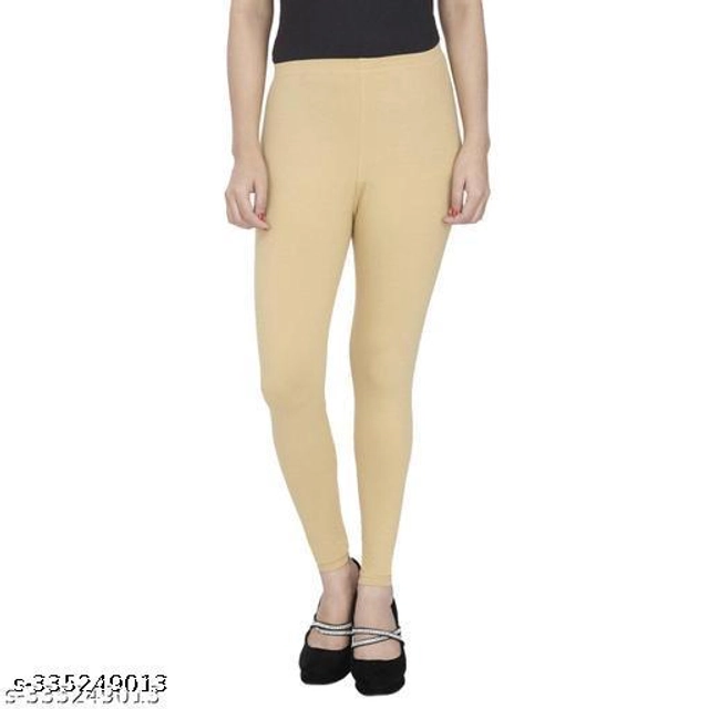 Cotton Lycra Leggings for Women (Beige, 26)