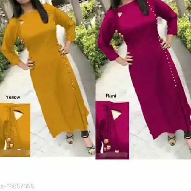 Women Rayon High- Slit Solid Yellow Kurti
