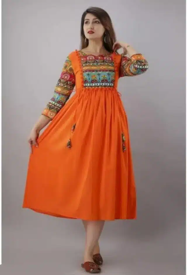 Women's Printed Kurti (Orange, XL) (SC-15)