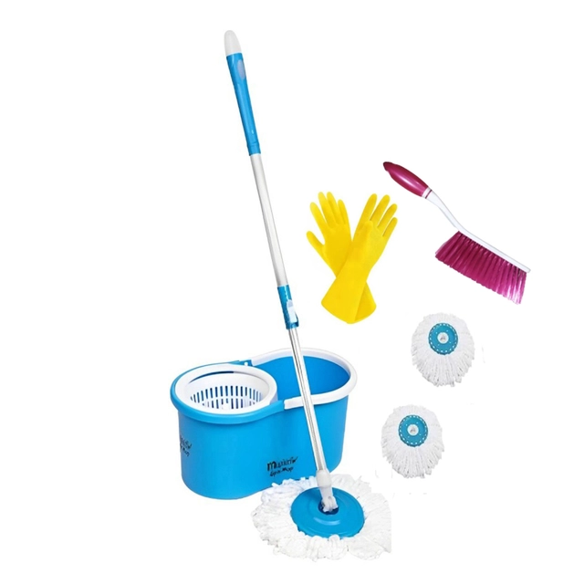 Mop Bucket Set with Cleaning Gloves & Brush with 2 Refills (Multicolor, Set of 1)