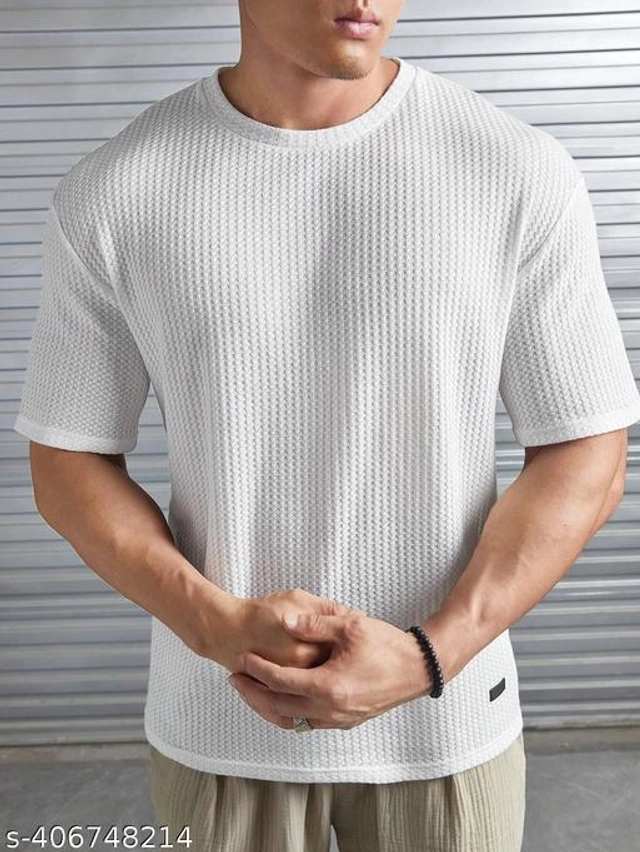 Round Neck Solid T-Shirt for Men (White, S)