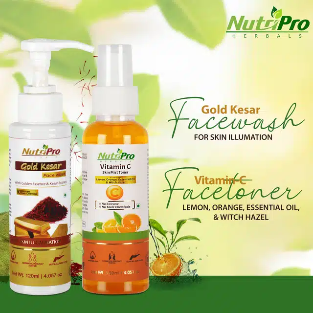 Gold Kesar Face Wash & Vitamin-C Face Toner (Set of 2)