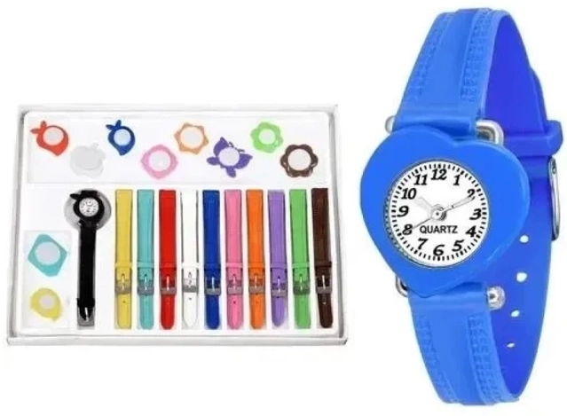 Multi Straps & Clock Designs Analog Watch for Girls (Multicolor, Set of 1)