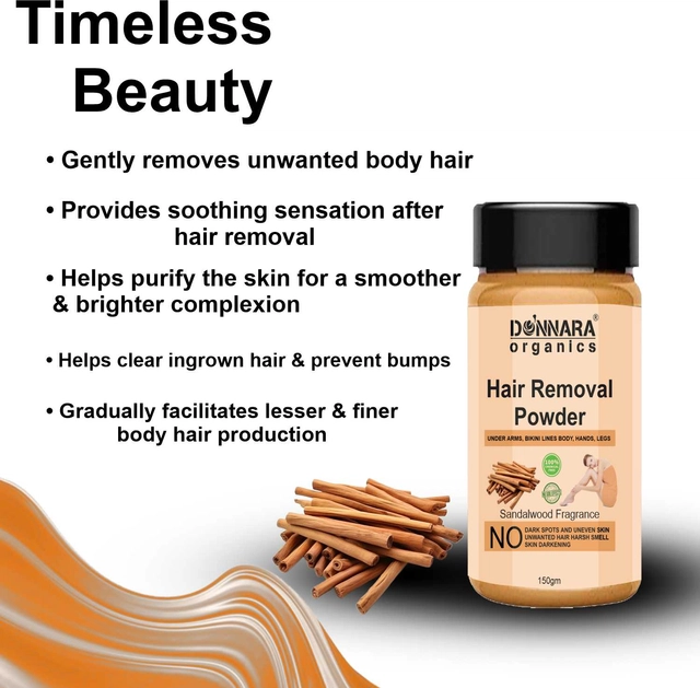 Donnara Organics Sandalwood Fragrance Painless Hair Removal Powder (150 g)