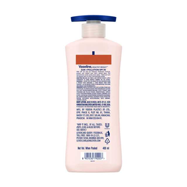 वैसलीन हैल्थी ब्राइट सन + पॉलुशन प्रोटेक्शन SPF 30 बॉडी लोशन 400 ml