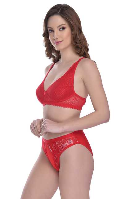 PIBU Cotton Lingerie Set for Women (Pack of 1) (Red, 30) (P-73)